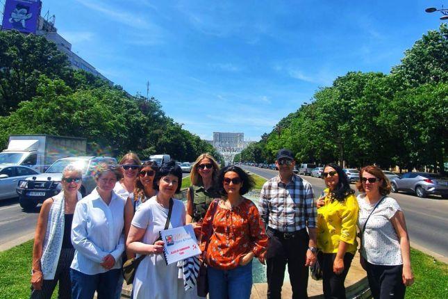 In front of the Palace of the Parliament