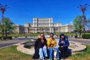 In front of the Palace of Parliament, Ceausescu's masterpiece
