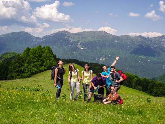 Hiking on the ridge of the mountain