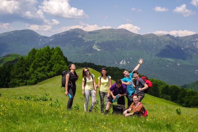 Hiking on the ridge of the mountain