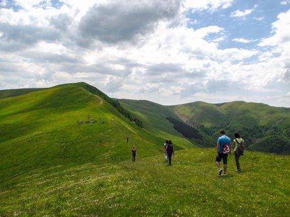 Hiking on the ridge of the mountain