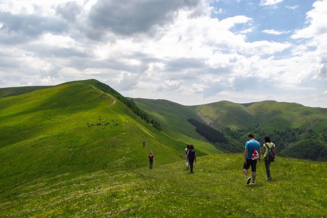 Hiking on the ridge of the mountain