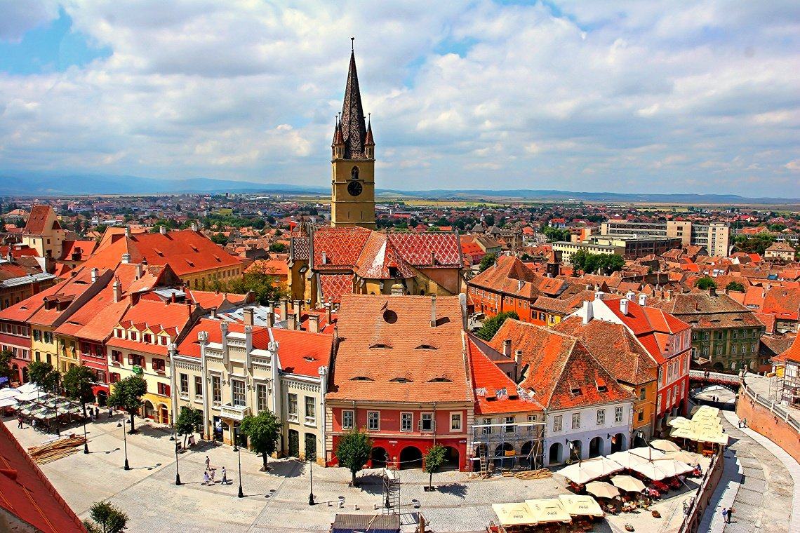 Sibiu, in the center of Transylvania, Romania. View from above